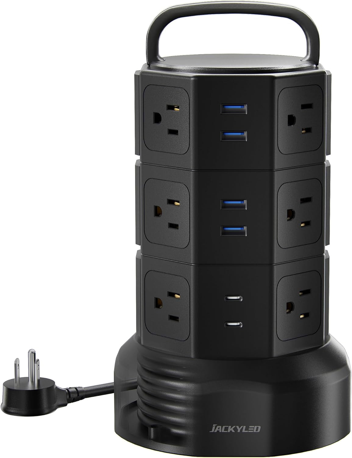 Power Strip Tower Surge Protector, 1625W 13A Outlet Surge Electric Tower, 12 Outlets 6 USB Ports Charging Station with 16AWG 6.5Ft Heavy Duty Extension Cord for Home Office Dorm Black