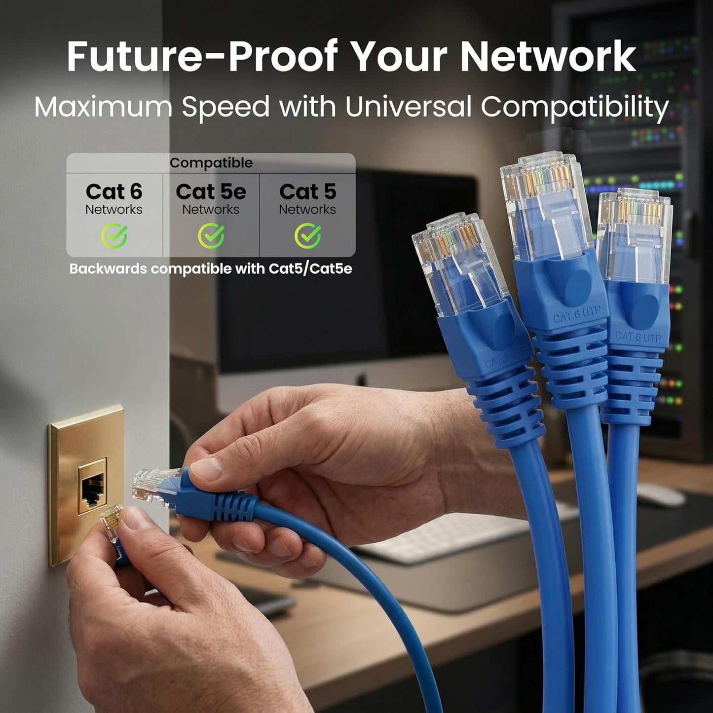 Cat 6 Ethernet Patch Cable 10 Ft Blue (10 Pack) - Cat6 Patch Cables 10Ft Blue/Ethernet Patch Cable, 10Gbps 550Mhz 24AWG Pure Copper, Snagless, Gold Plated RJ45 for Router, Server, Router, PC