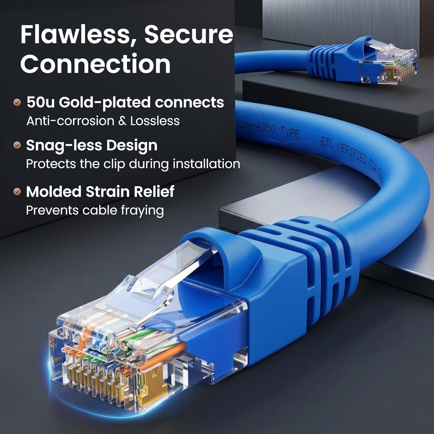 Cat 6 Ethernet Patch Cable 10 Ft Blue (10 Pack) - Cat6 Patch Cables 10Ft Blue/Ethernet Patch Cable, 10Gbps 550Mhz 24AWG Pure Copper, Snagless, Gold Plated RJ45 for Router, Server, Router, PC