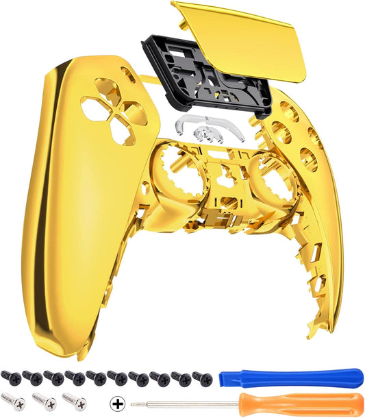 Chrome Gold Glossy Touchpad Front Top Shell Compatible with Ps5 Controller BDM-010 020 030 040 050, DIY Replacement Shell Custom Touch Pad Cover Compatible with Ps5 Controller